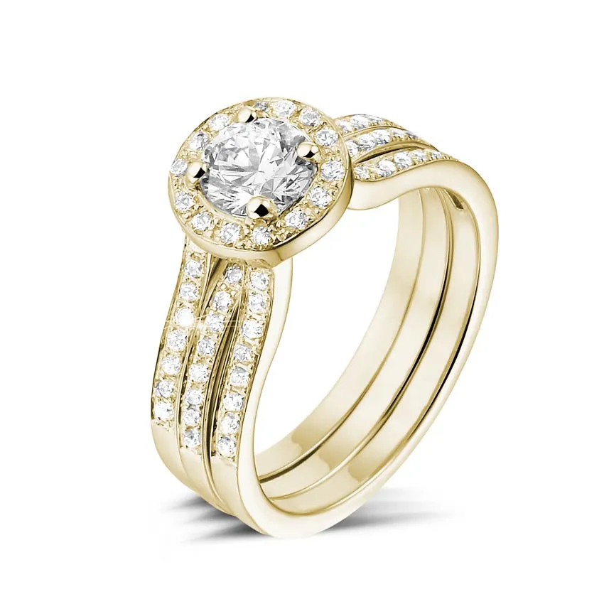 0.70 quilates anillo solitario diamante de oro amarillo con diamantes en los lados 