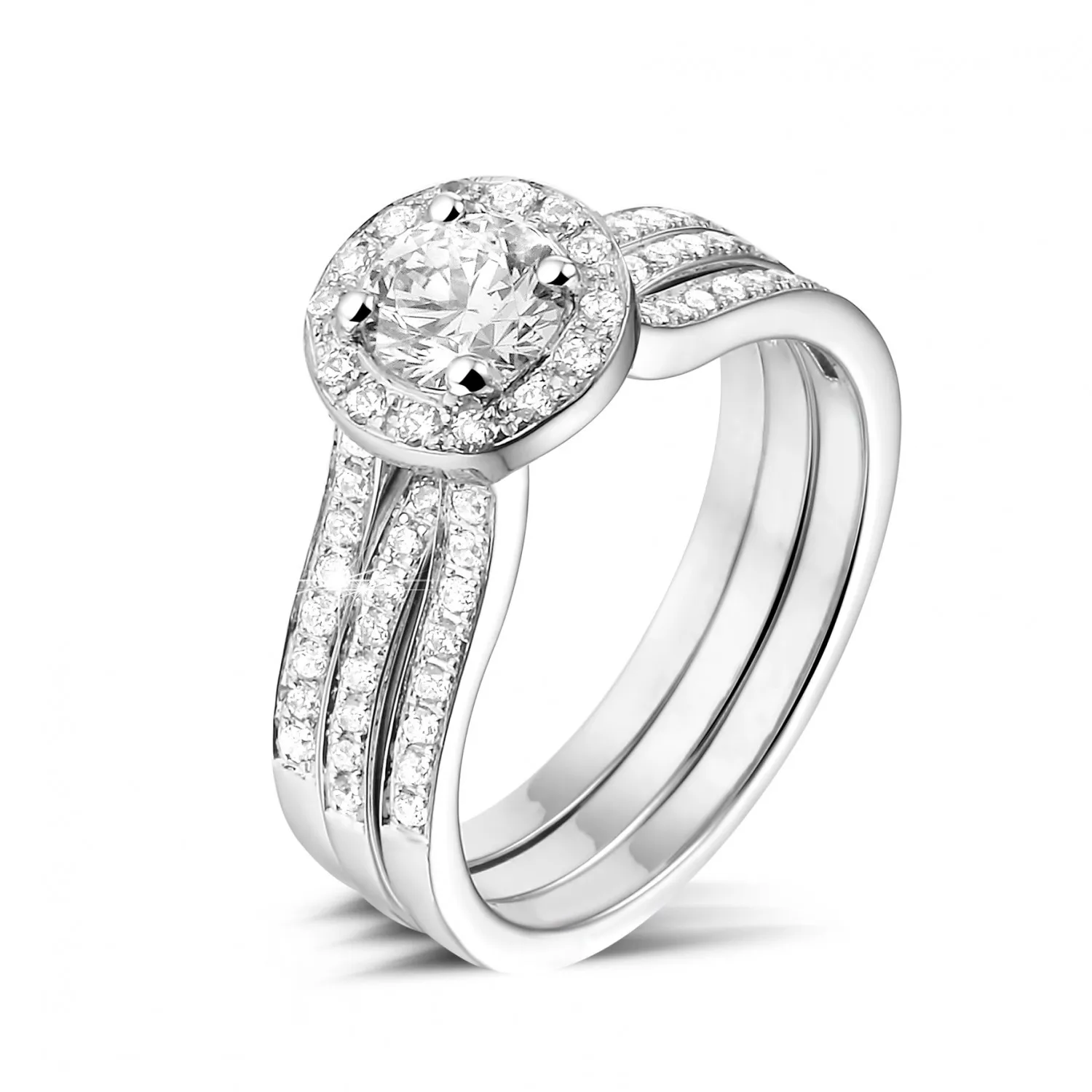 0.70 quilates anillo solitario diamante de oro blanco con diamantes en los lados 