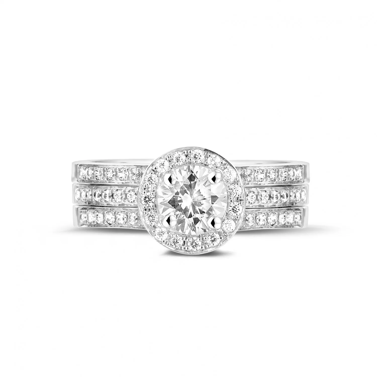0.70 quilates anillo solitario diamante de oro blanco con diamantes en los lados 