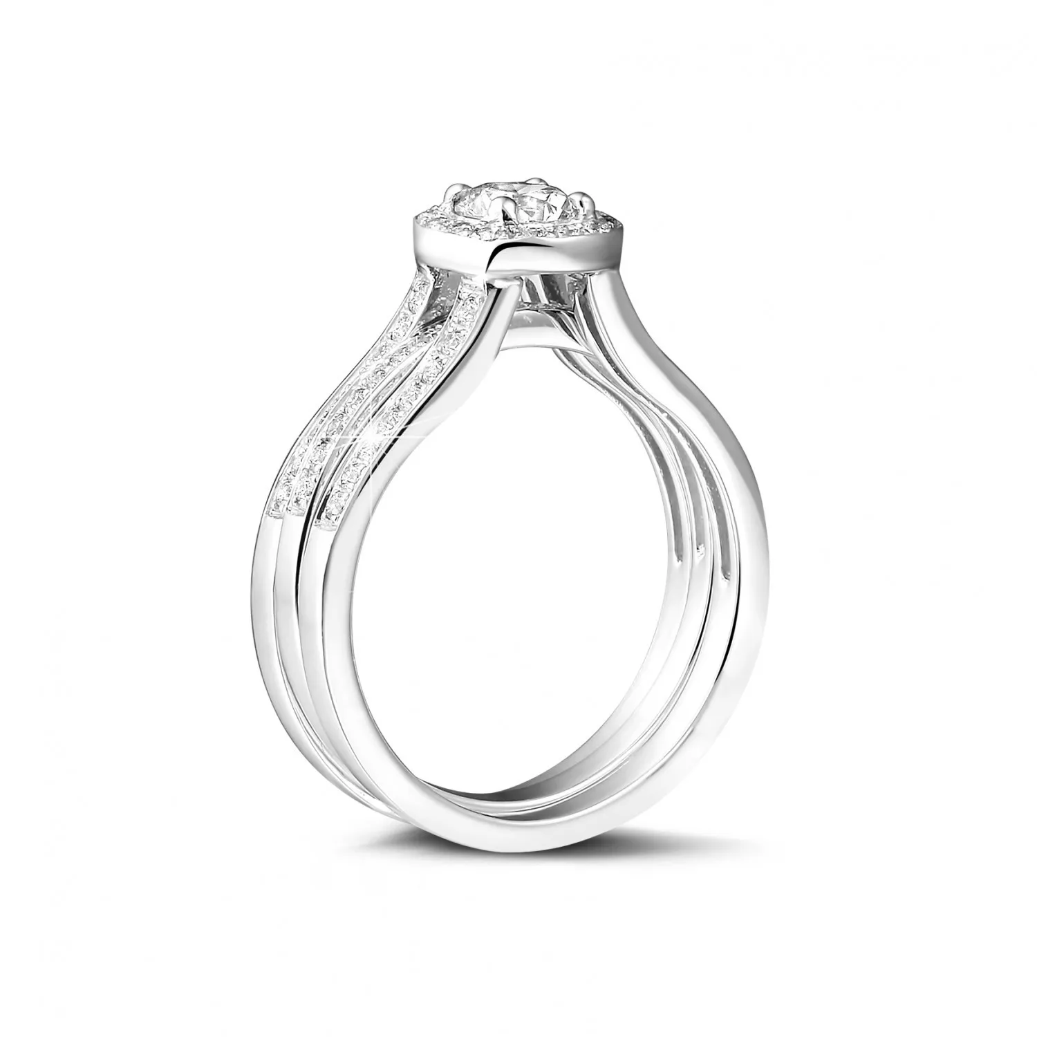 0.70 quilates anillo solitario diamante de oro blanco con diamantes en los lados 