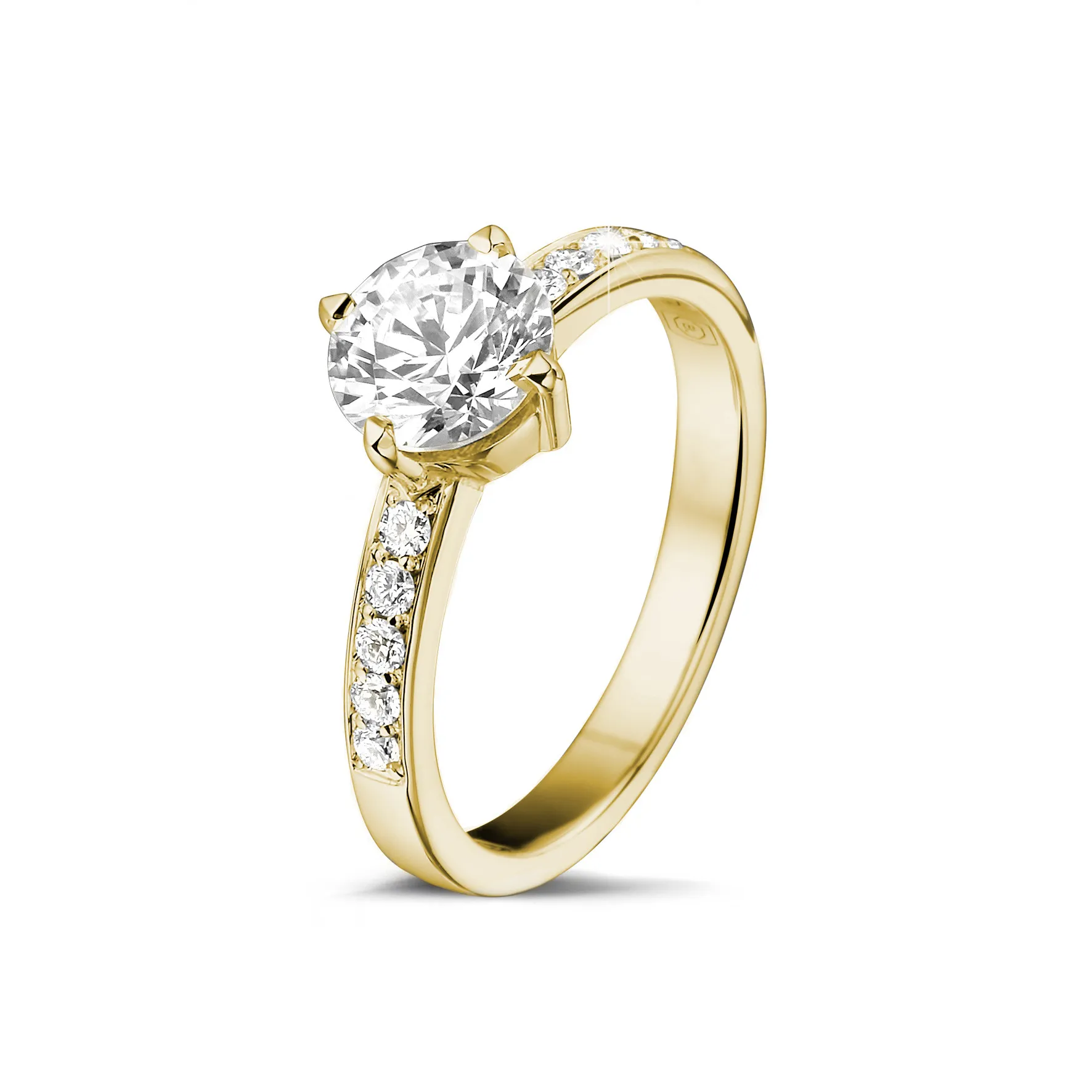 0.90 quilates anillo solitario diamante en oro amarillo con diamantes en los lados 