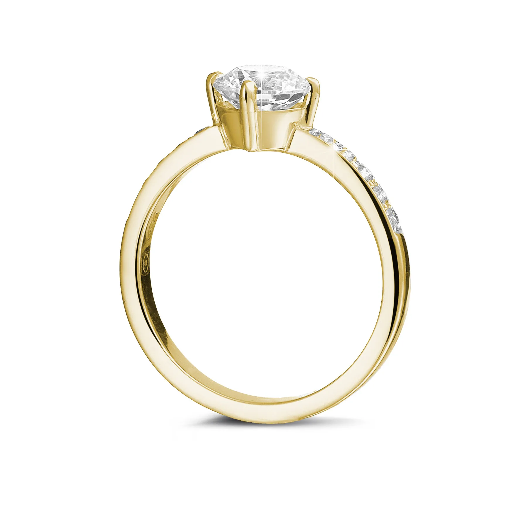 0.90 quilates anillo solitario diamante en oro amarillo con diamantes en los lados 