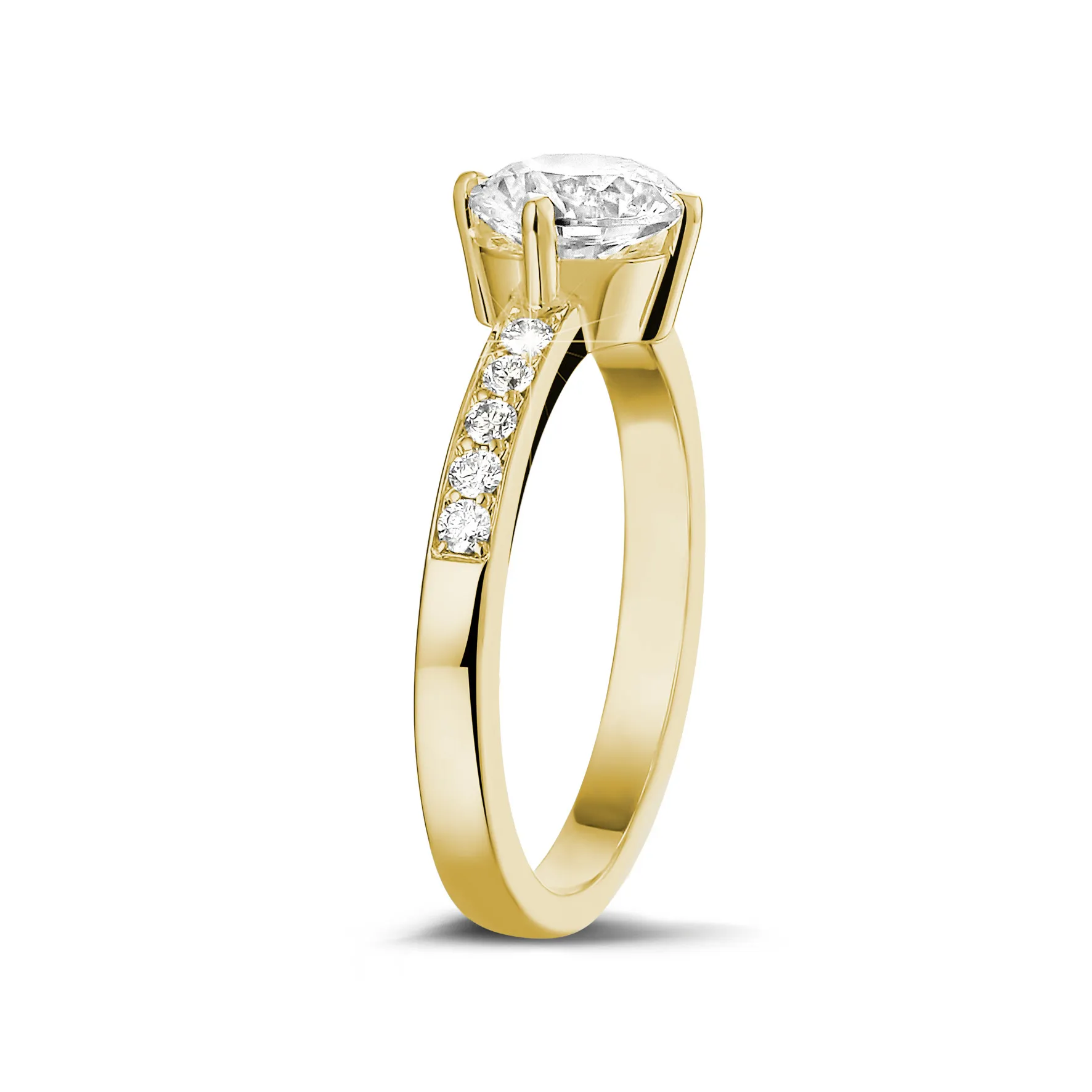 0.90 quilates anillo solitario diamante en oro amarillo con diamantes en los lados 