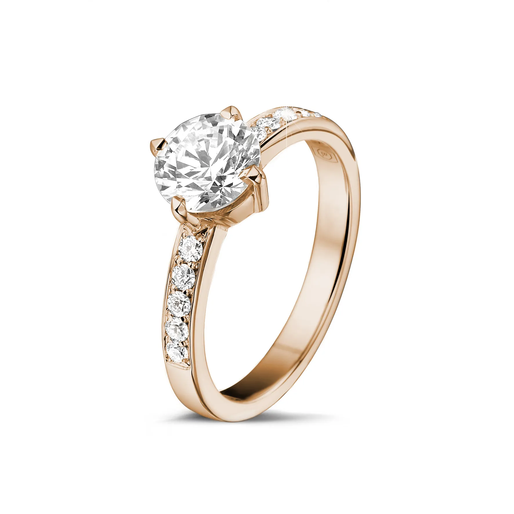 0.90 quilates anillo solitario diamante en oro rojo con diamantes en los lados 