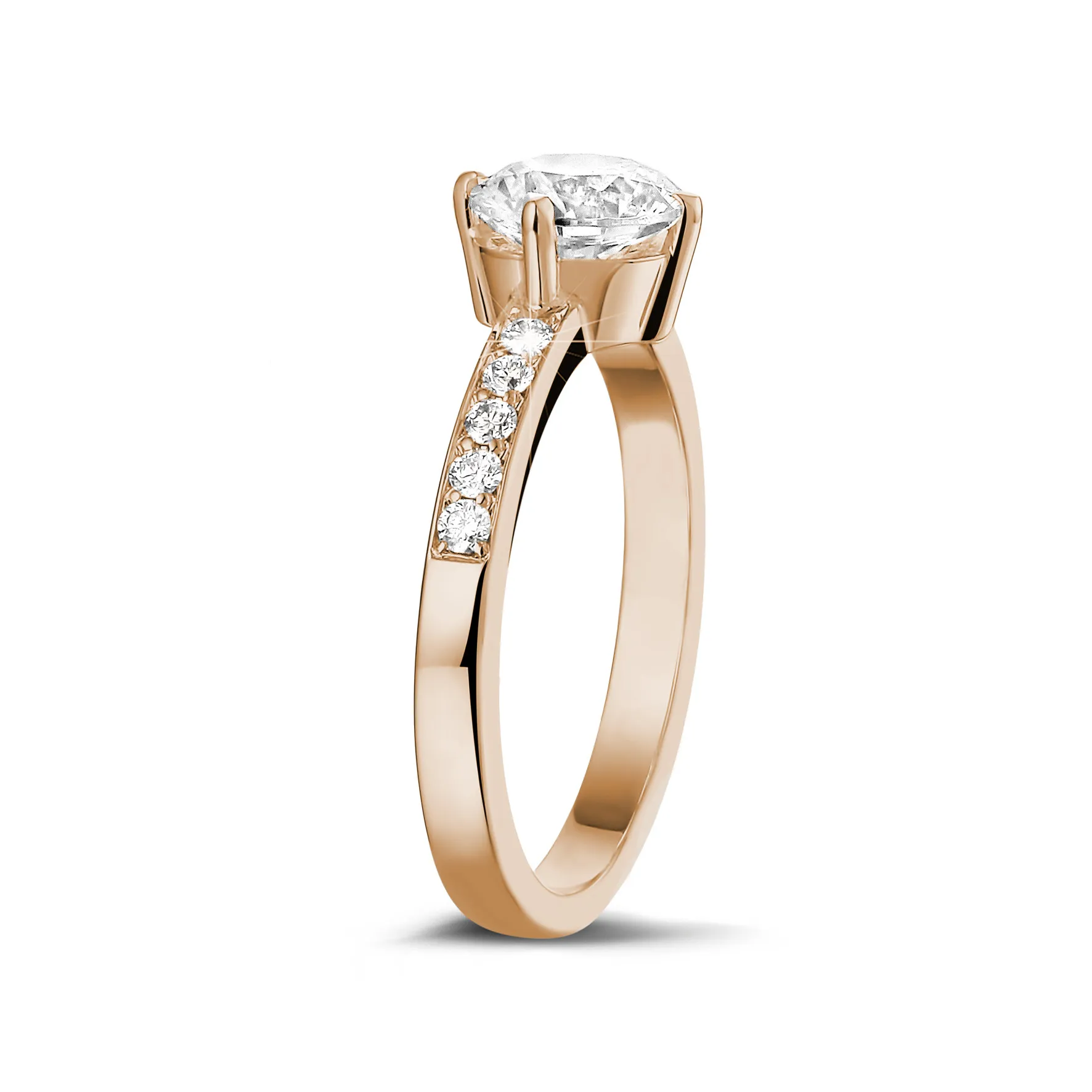 0.90 quilates anillo solitario diamante en oro rojo con diamantes en los lados 