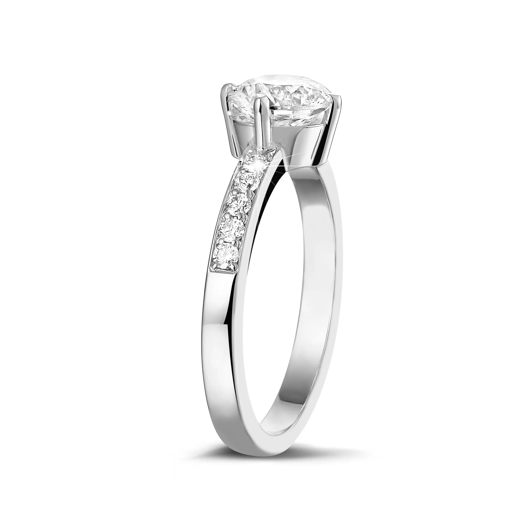 0.90 quilates anillo solitario diamante en platino con diamantes en los lados 