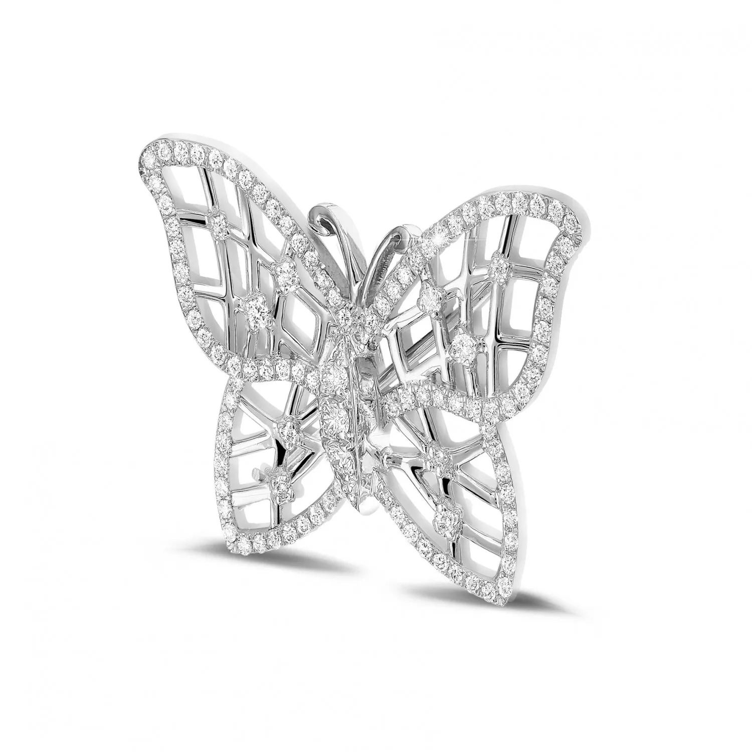 0.90 quilates broche mariposa diamante diseño en oro blanco 
