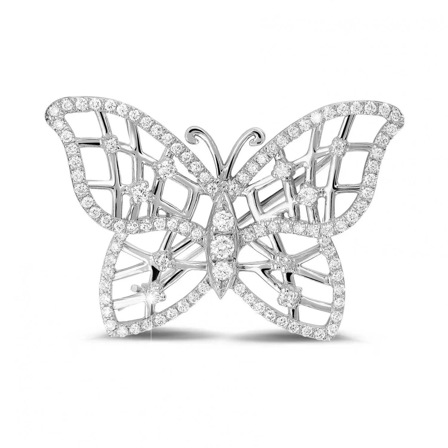 0.90 quilates broche mariposa diamante diseño en oro blanco 