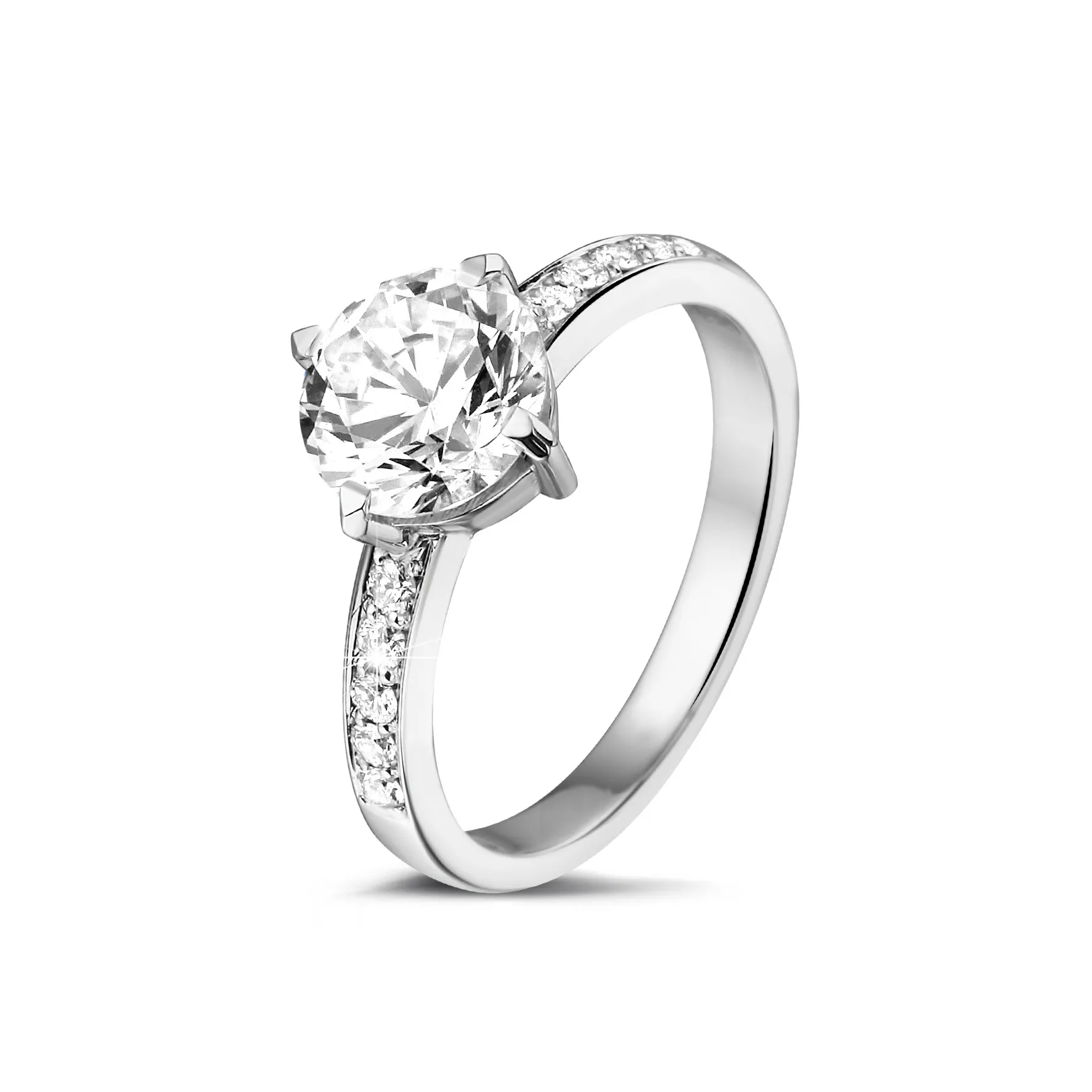 2.00 quilates anillo solitario diamante de oro blanco con diamantes en los lados 