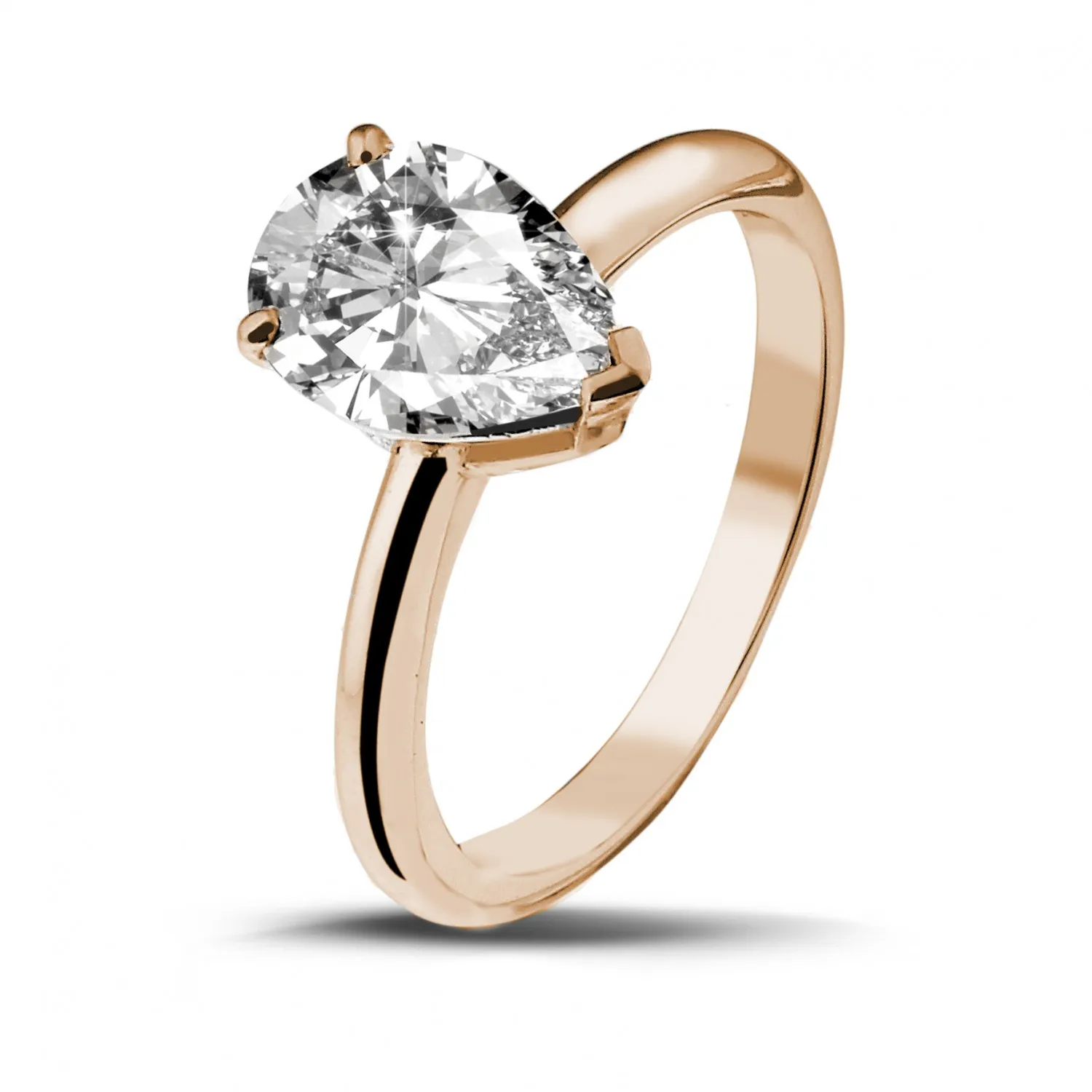 2.00 quilates anillo solitario en oro rojo con diamante en forma de pera 