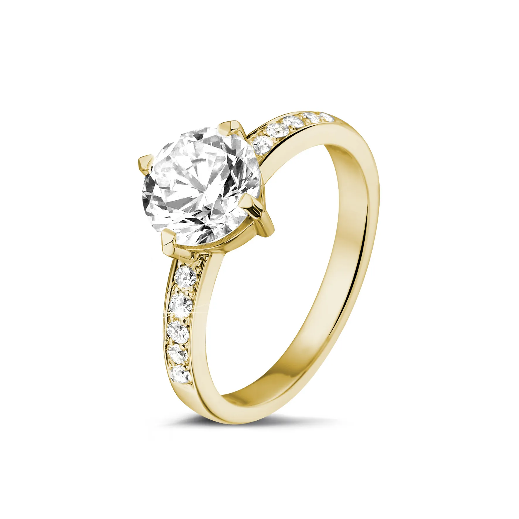 2.50 quilates anillo solitario diamante en oro amarillo con diamantes en los lados 