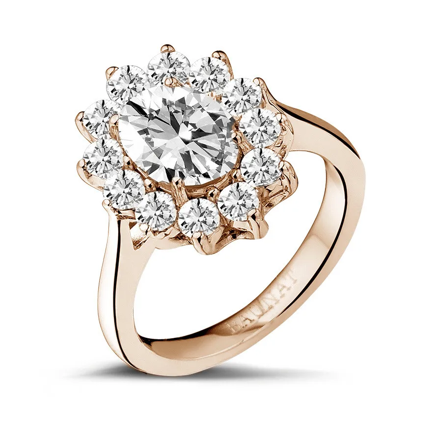 2.85 quilates anillo « entourage » en oro rojo con diamante ovalado 