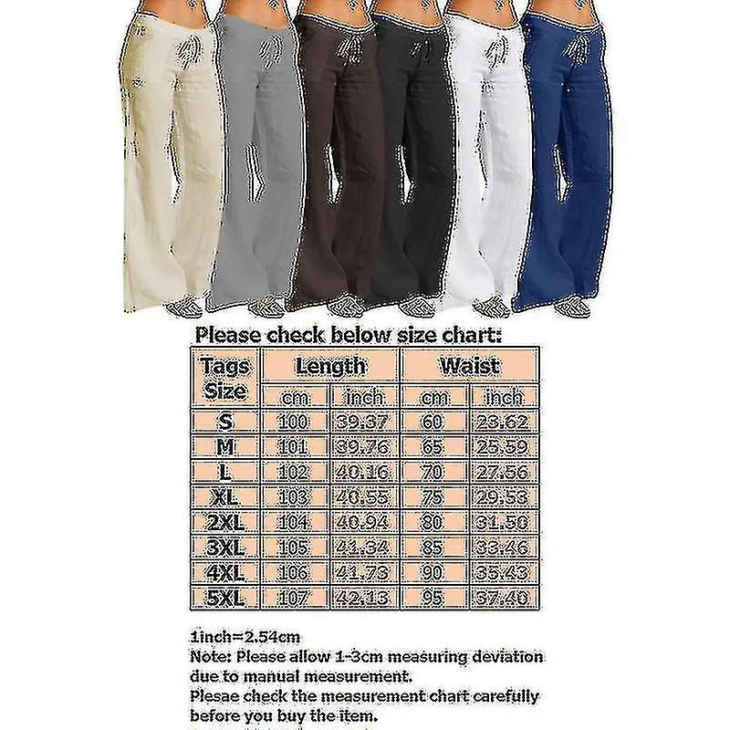 Algodón mujer Lino Pierna Ancha Pantalones Sólido Casual Elástico Cintura Larga Pantalones Largos