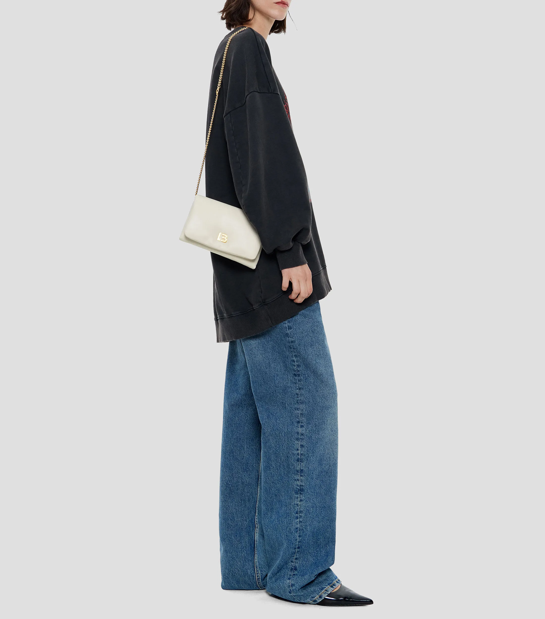 Bimba y Lola Bolso solapa mini piel napa marfil Mujer