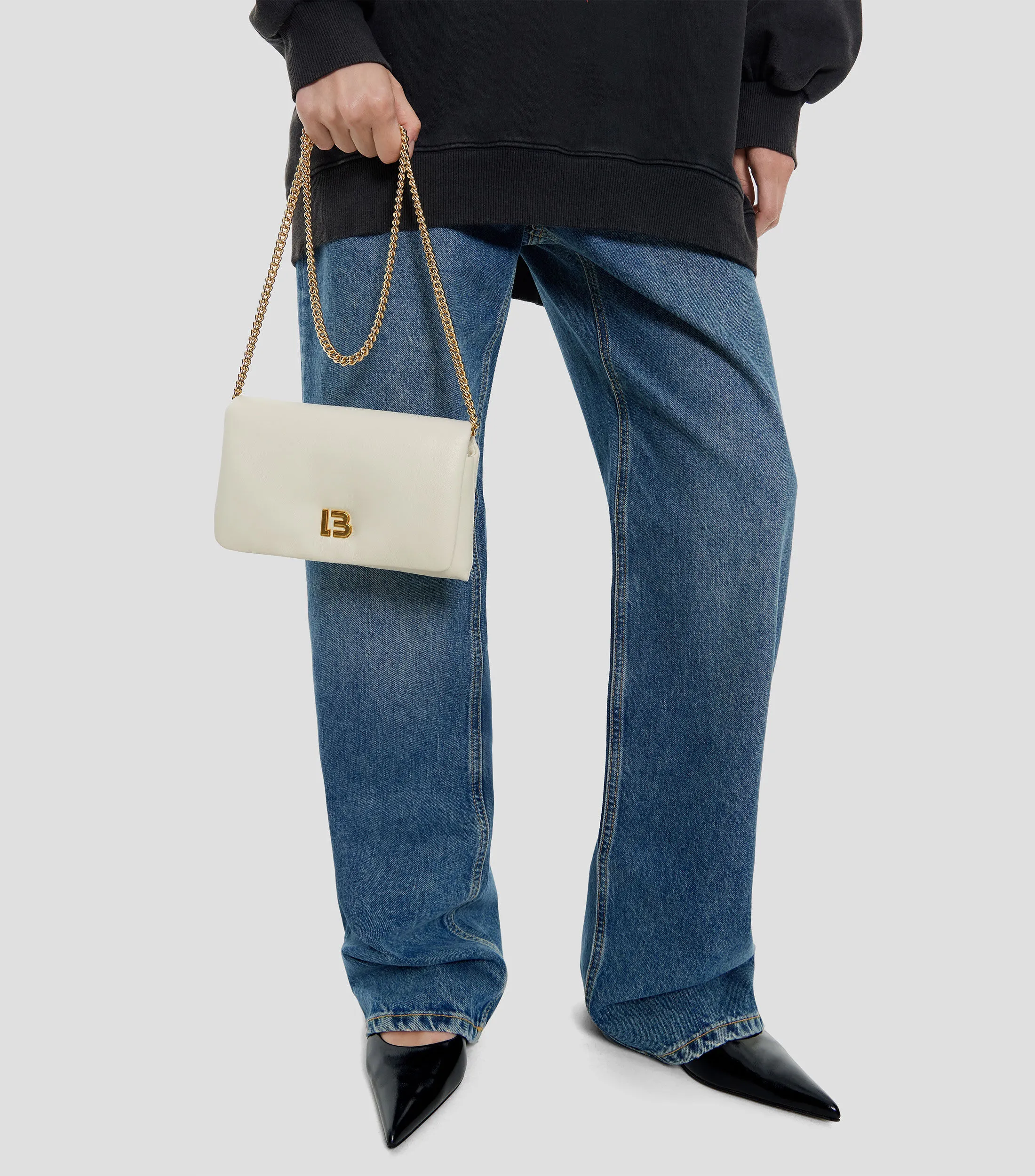 Bimba y Lola Bolso solapa mini piel napa marfil Mujer