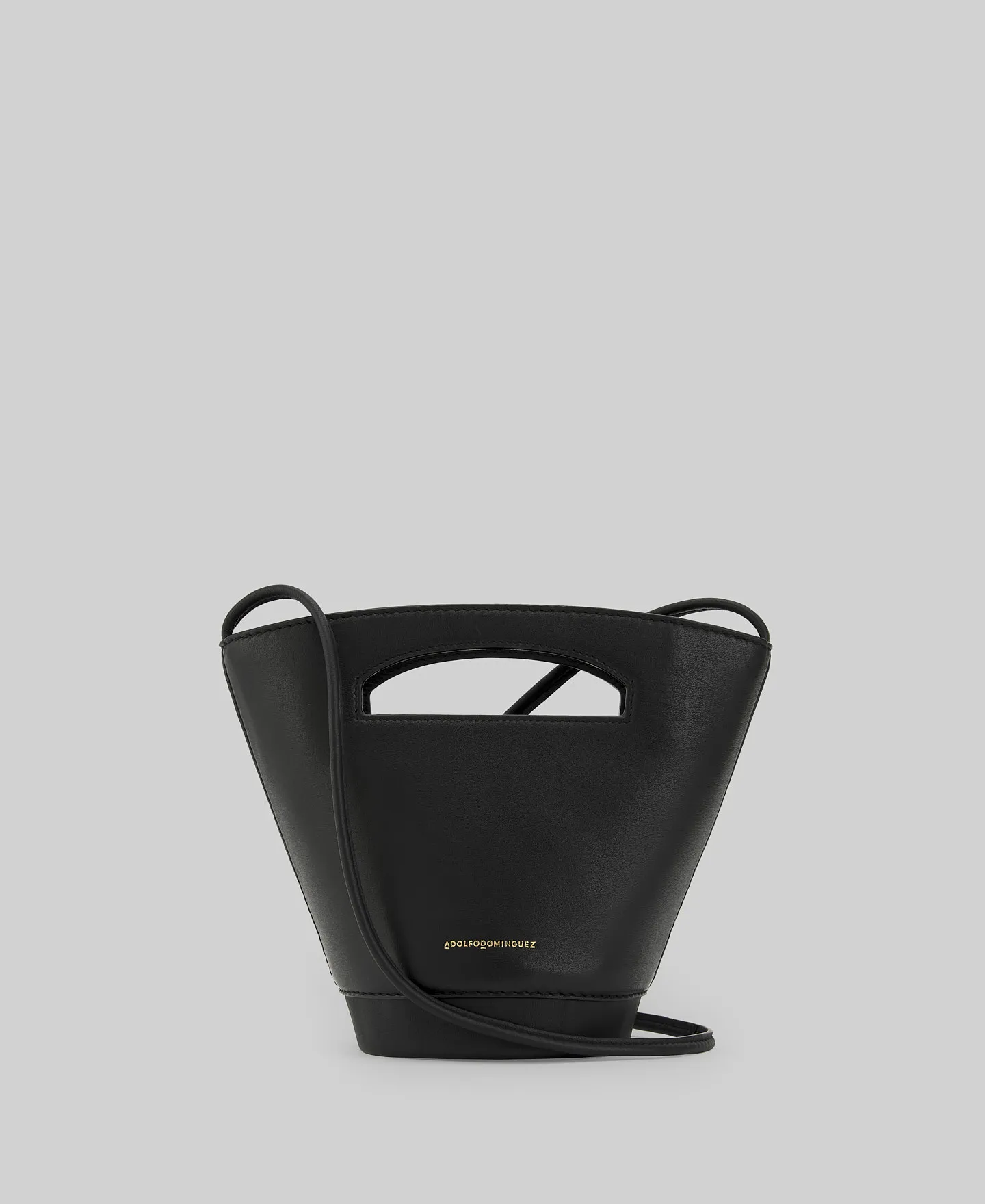 Black leather mini basket bag woman