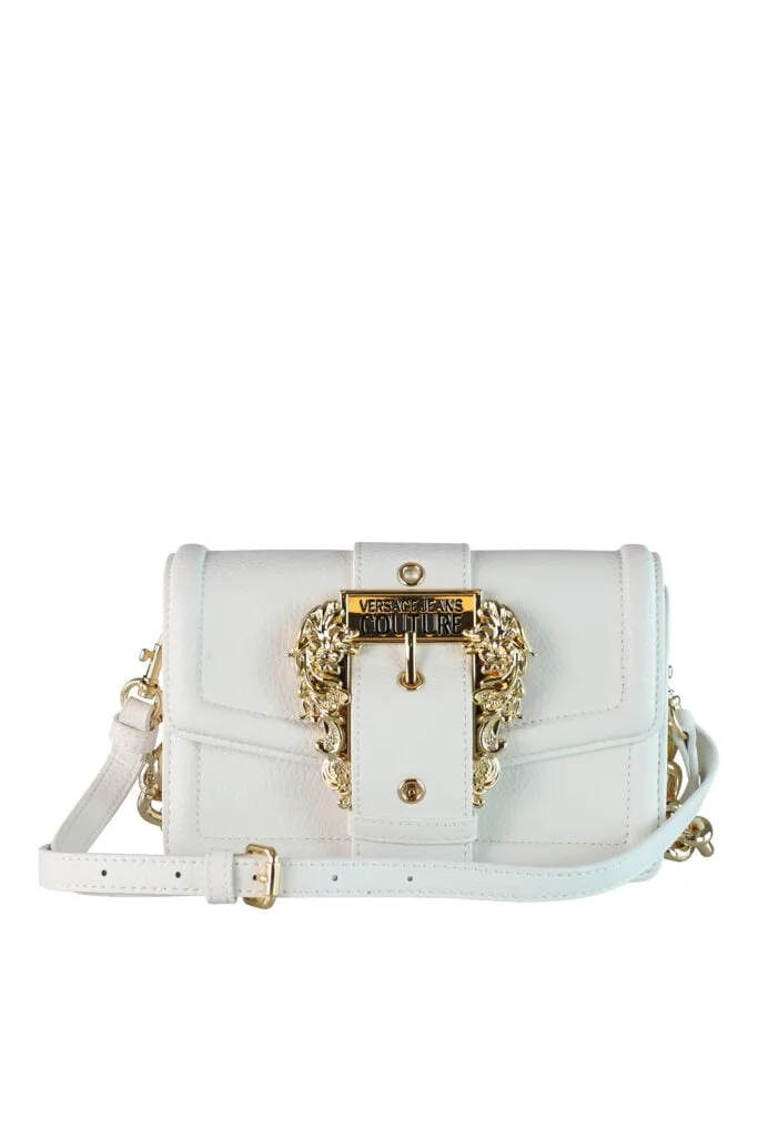 Bolso bandolera blanco con cadena y hebilla barroca