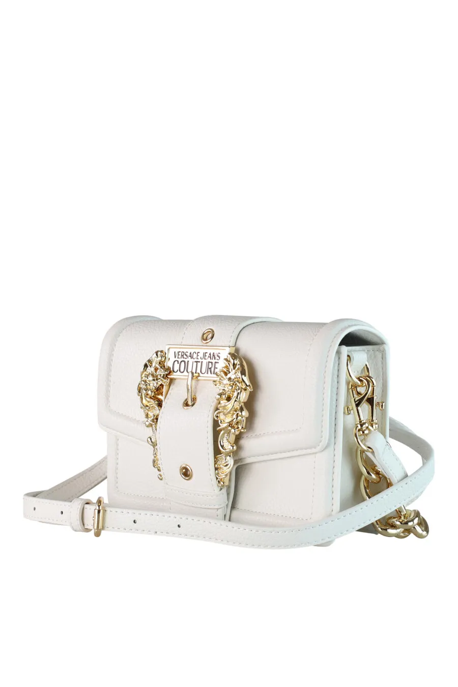 Bolso bandolera blanco con cadena y hebilla barroca