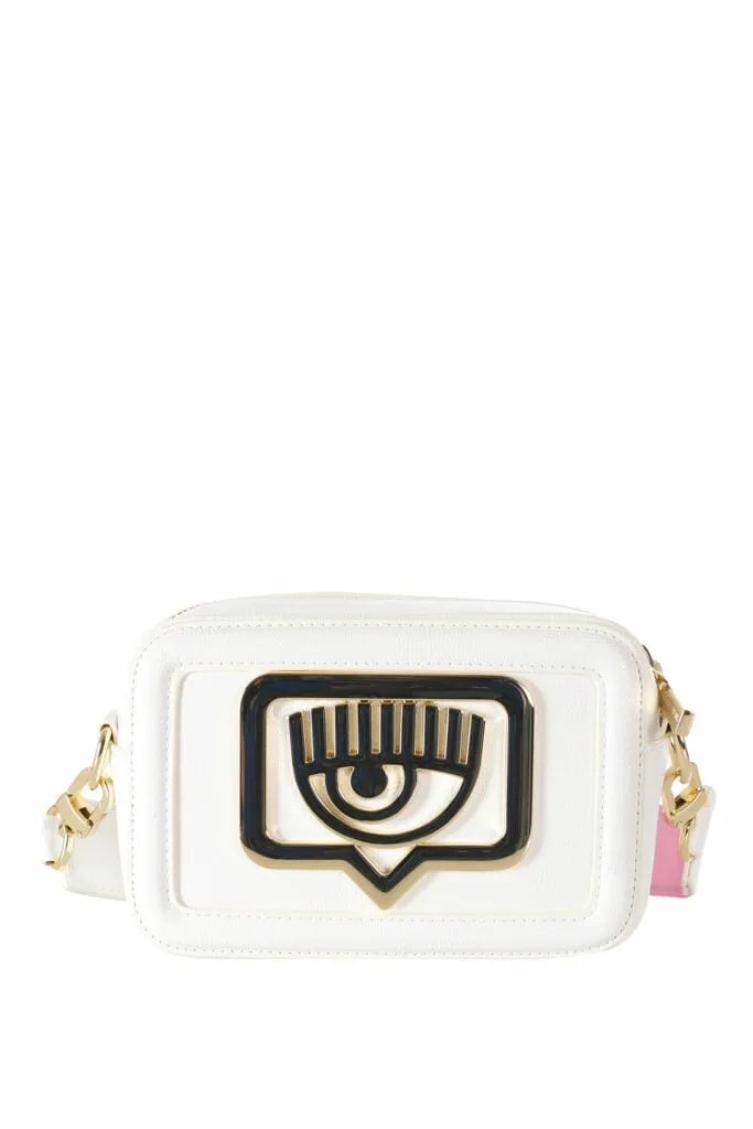 Bolso bandolera blanco con maxilogo ojo en metal