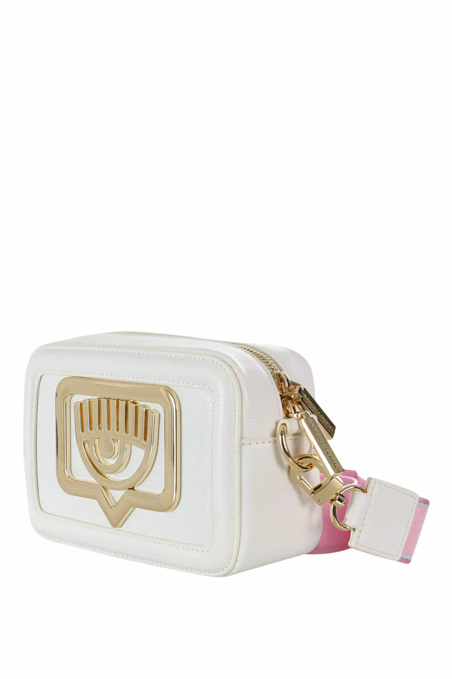 Bolso bandolera blanco con maxilogo ojo en metal