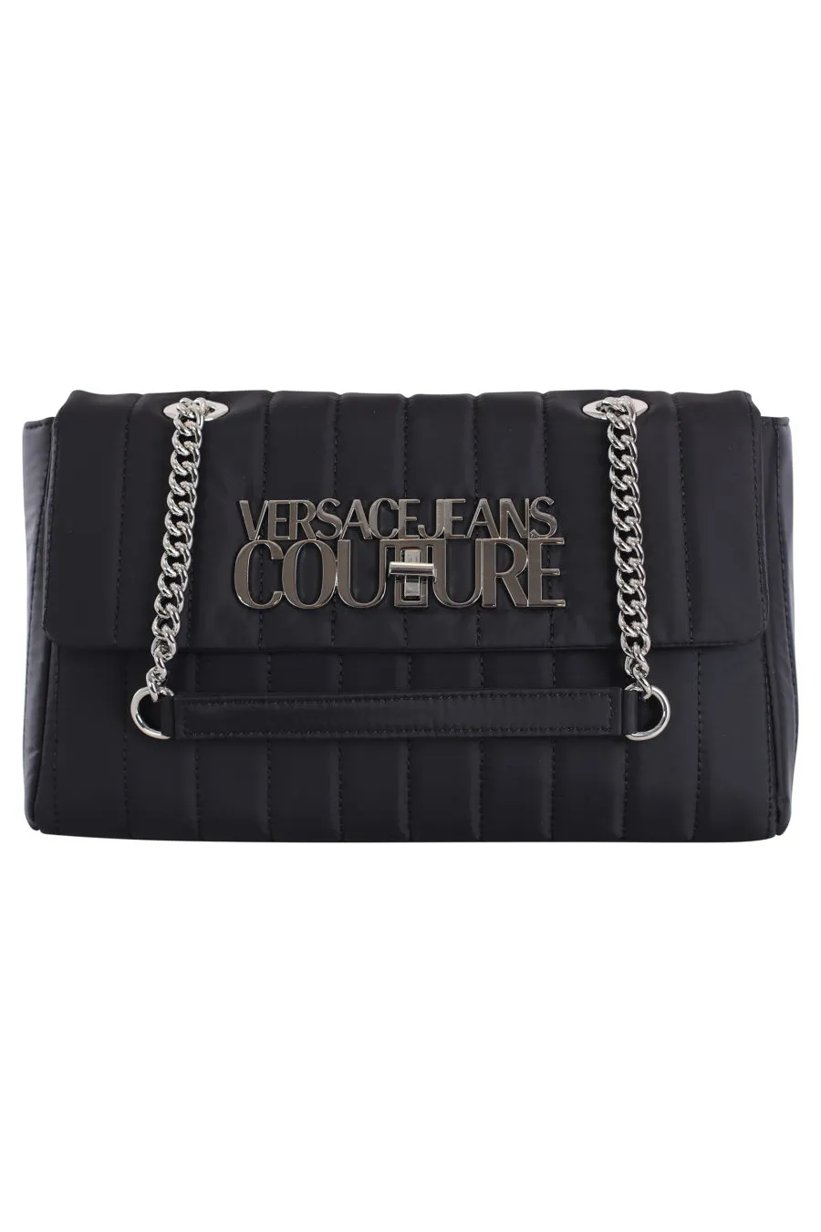 Bolso bandolera negro acolchado con cadenas y logo 