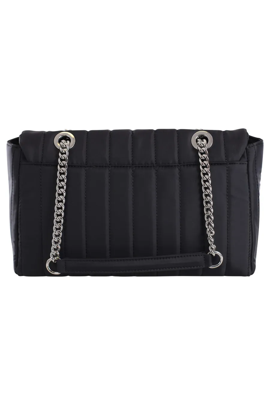 Bolso bandolera negro acolchado con cadenas y logo 