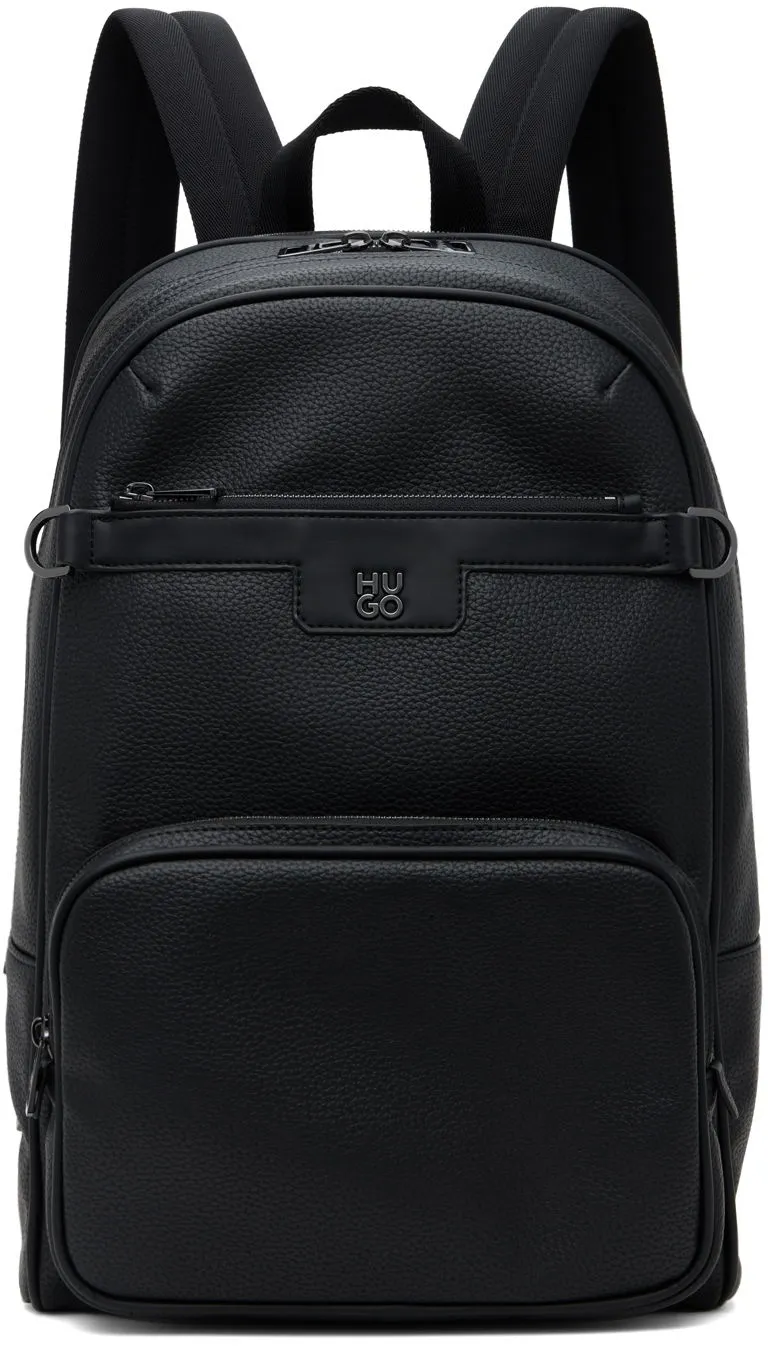 BOSS FAUXLEATHER STACKED LOGO TRIM BACKPACK