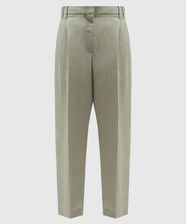Brunello Cucinelli Gray linen pants with monil chain