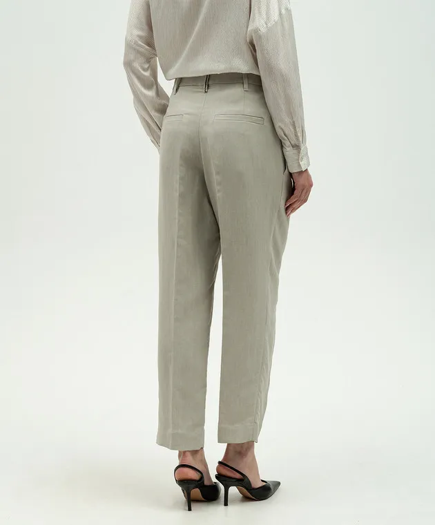 Brunello Cucinelli Gray linen pants with monil chain
