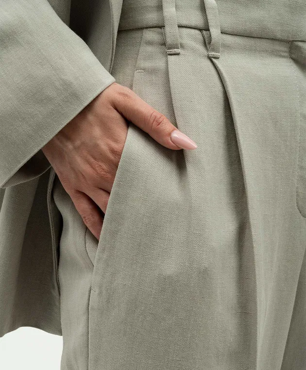 Brunello Cucinelli Gray linen pants with monil chain