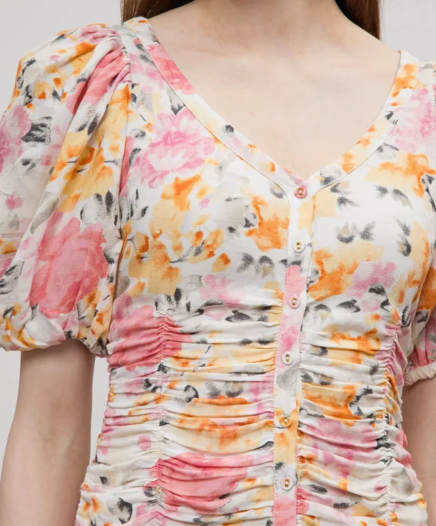 byTimo Beige dress with linen in a floral print