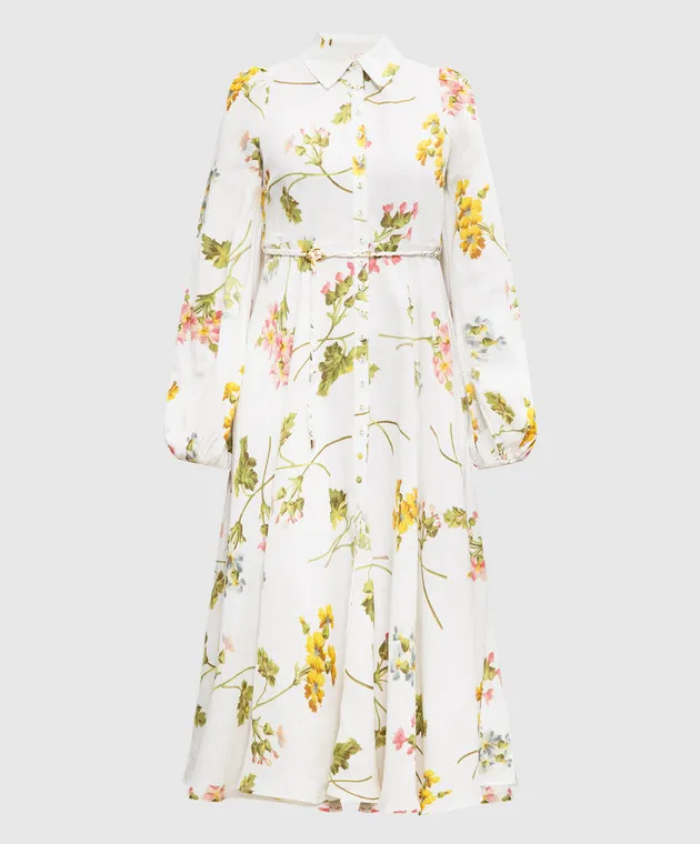 byTimo White shirt dress with linen in a floral print
