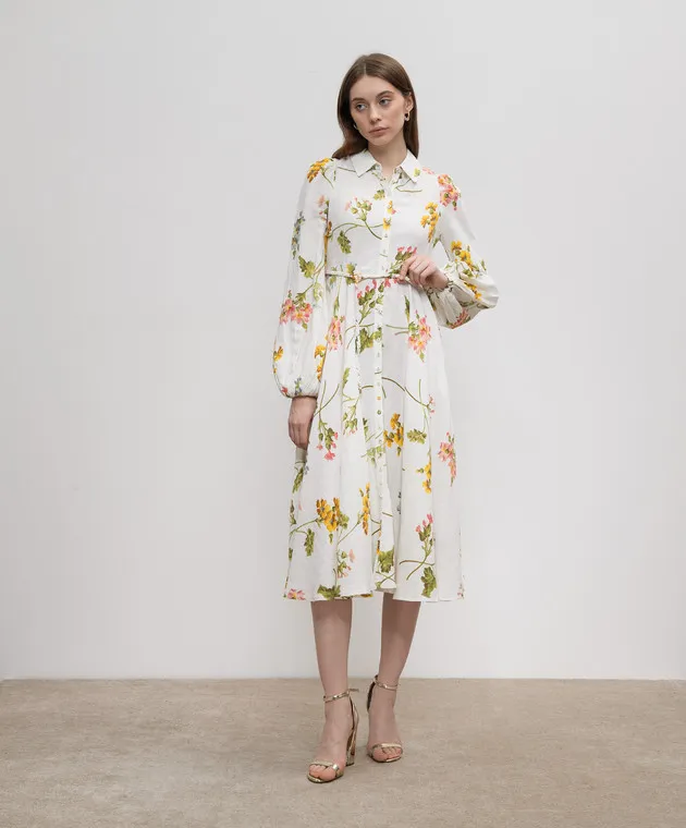 byTimo White shirt dress with linen in a floral print