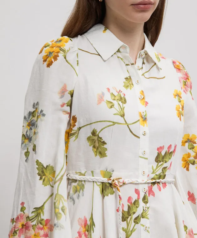 byTimo White shirt dress with linen in a floral print