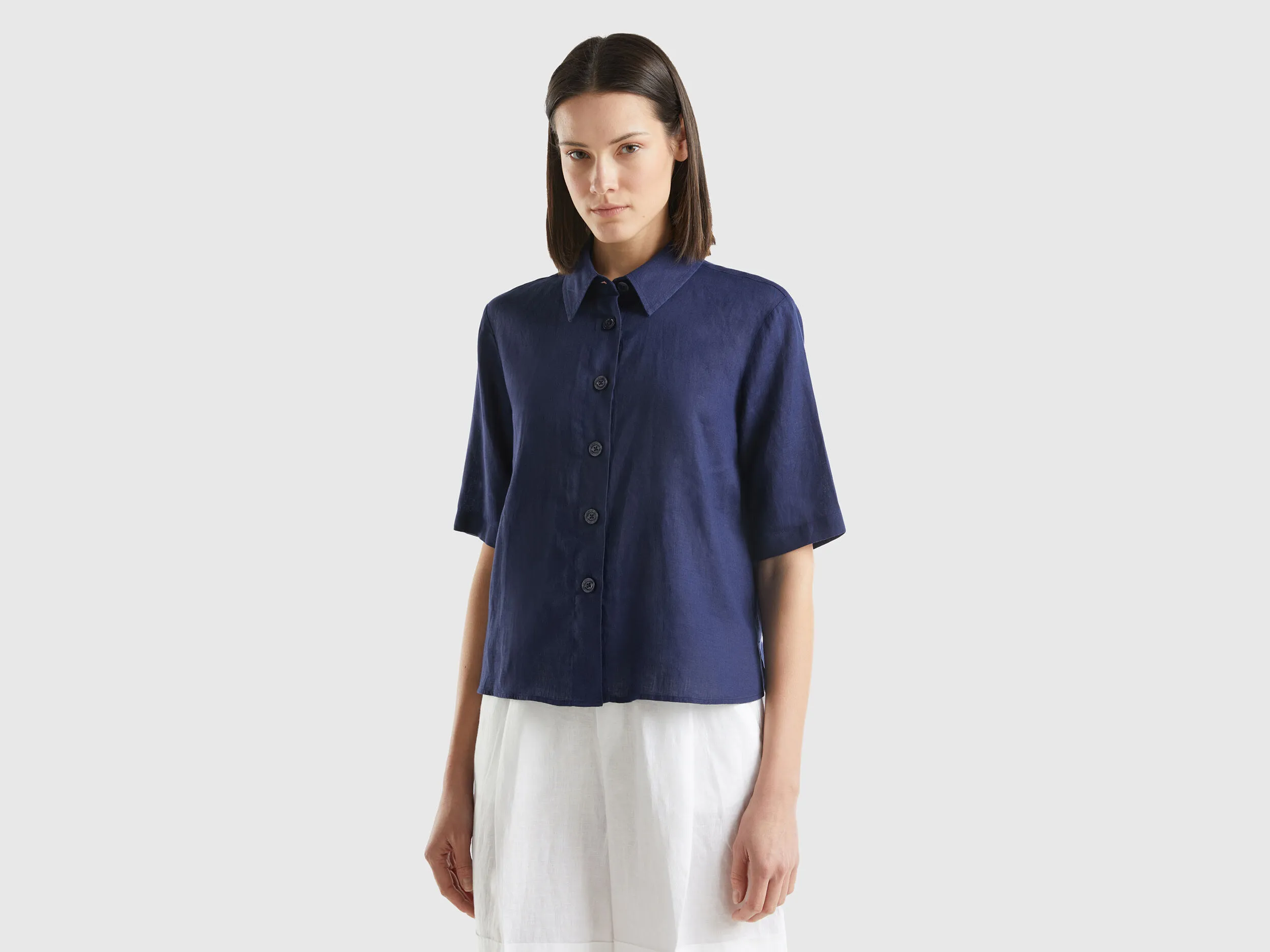 Camisa corta de puro lino