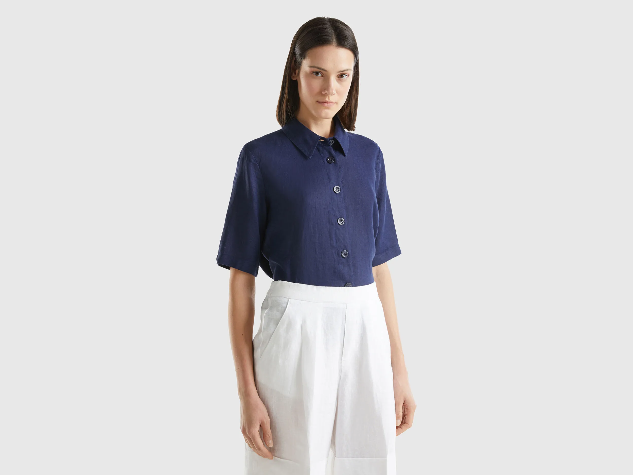 Camisa corta de puro lino