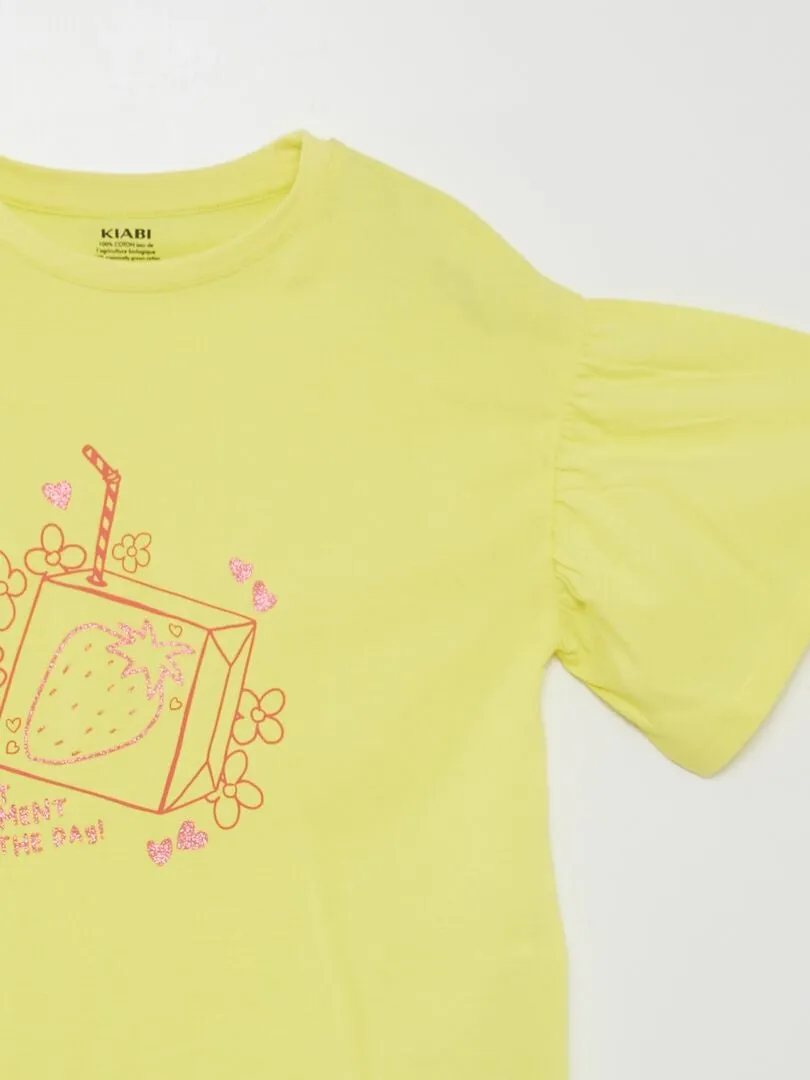 CAMISETA DE MANGA CORTA ESTAMPADA 'FRUTAS'  AMARILLO