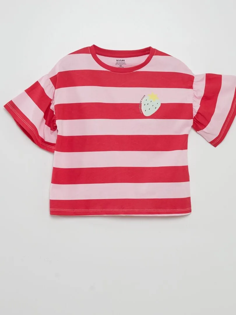 CAMISETA DE MANGA CORTA ESTAMPADA 'FRUTAS'  ROSA