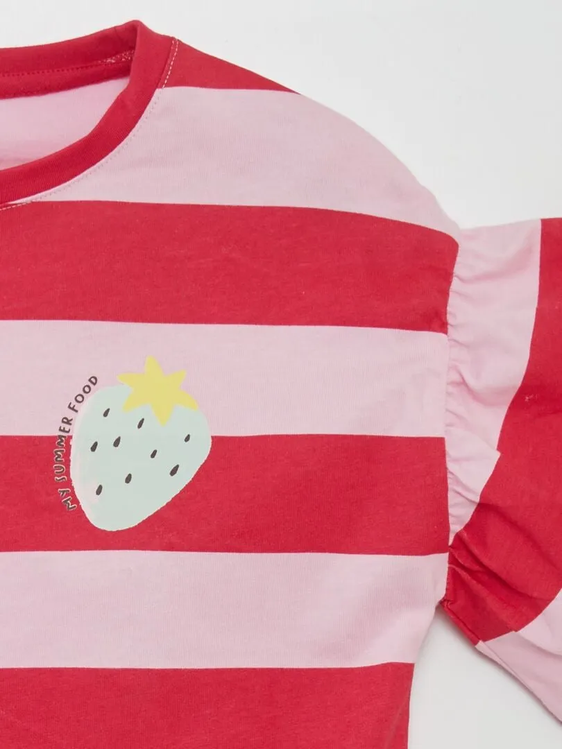 CAMISETA DE MANGA CORTA ESTAMPADA 'FRUTAS'  ROSA
