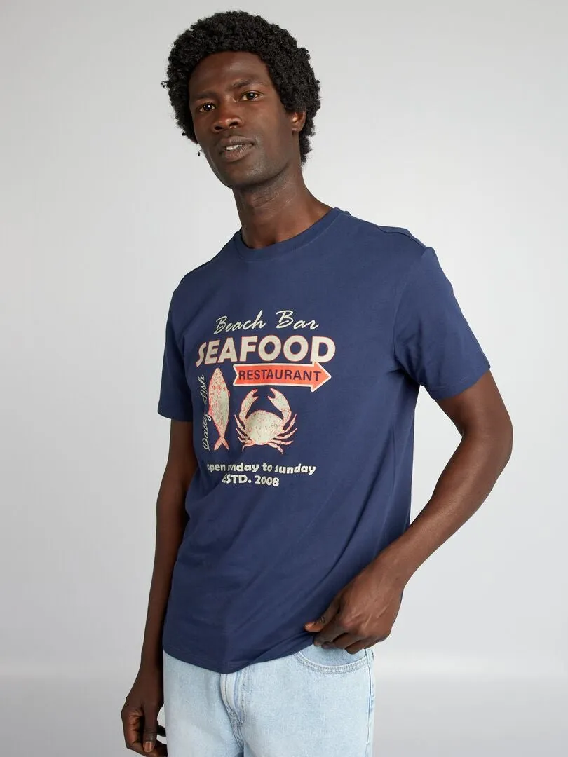CAMISETA ESTAMPADA DE MANGA CORTA  AZUL