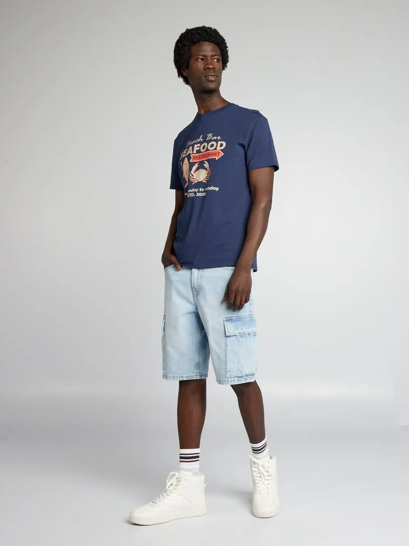 CAMISETA ESTAMPADA DE MANGA CORTA  AZUL