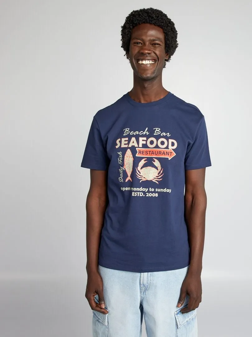 CAMISETA ESTAMPADA DE MANGA CORTA  AZUL