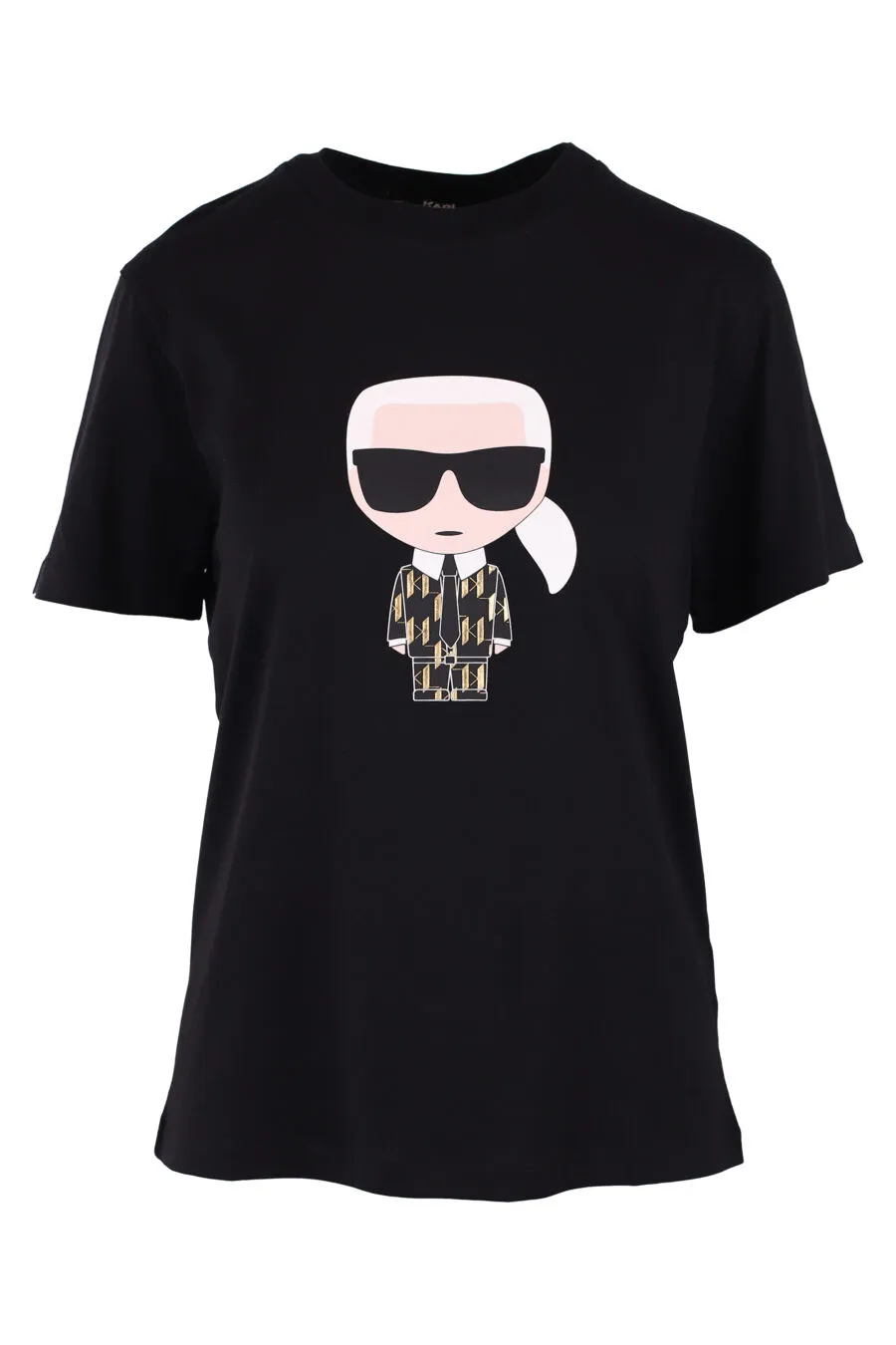 Camiseta negra con logo monograma dorado y 
