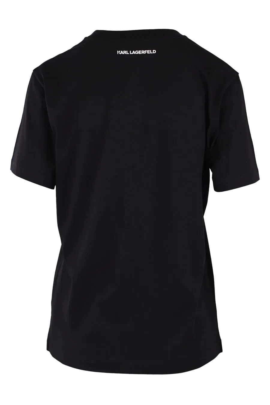 Camiseta negra con logo monograma dorado y 