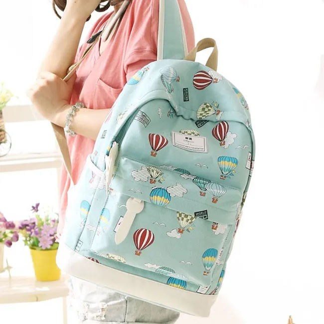 Cartoon Cute Hot Air Balloon Printing Girl's Canvas Junior High School Backpack