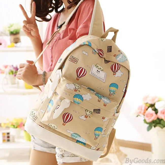 Cartoon Cute Hot Air Balloon Printing Girl's Canvas Junior High School Backpack
