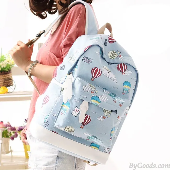 Cartoon Cute Hot Air Balloon Printing Girl's Canvas Junior High School Backpack