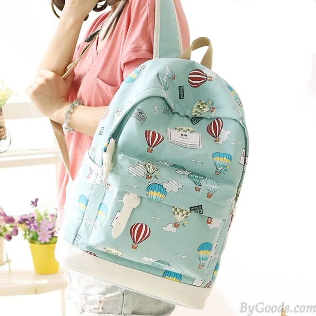 Cartoon Cute Hot Air Balloon Printing Girl's Canvas Junior High School Backpack