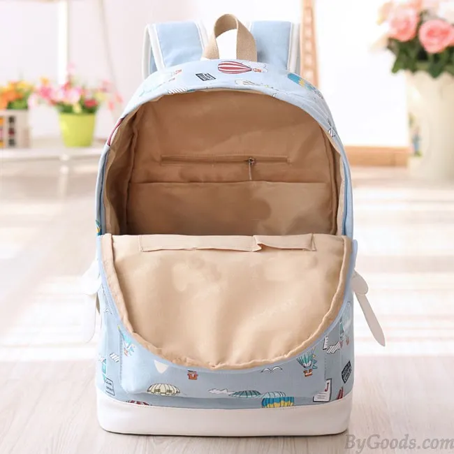 Cartoon Cute Hot Air Balloon Printing Girl's Canvas Junior High School Backpack