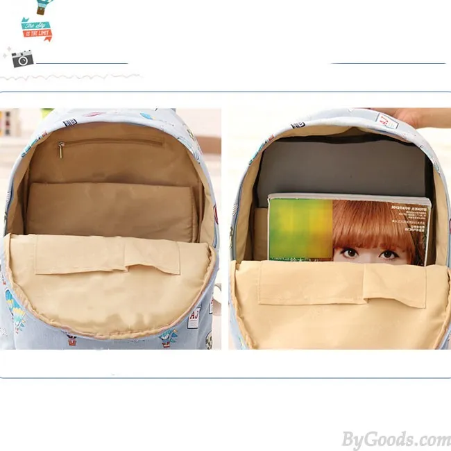 Cartoon Cute Hot Air Balloon Printing Girl's Canvas Junior High School Backpack